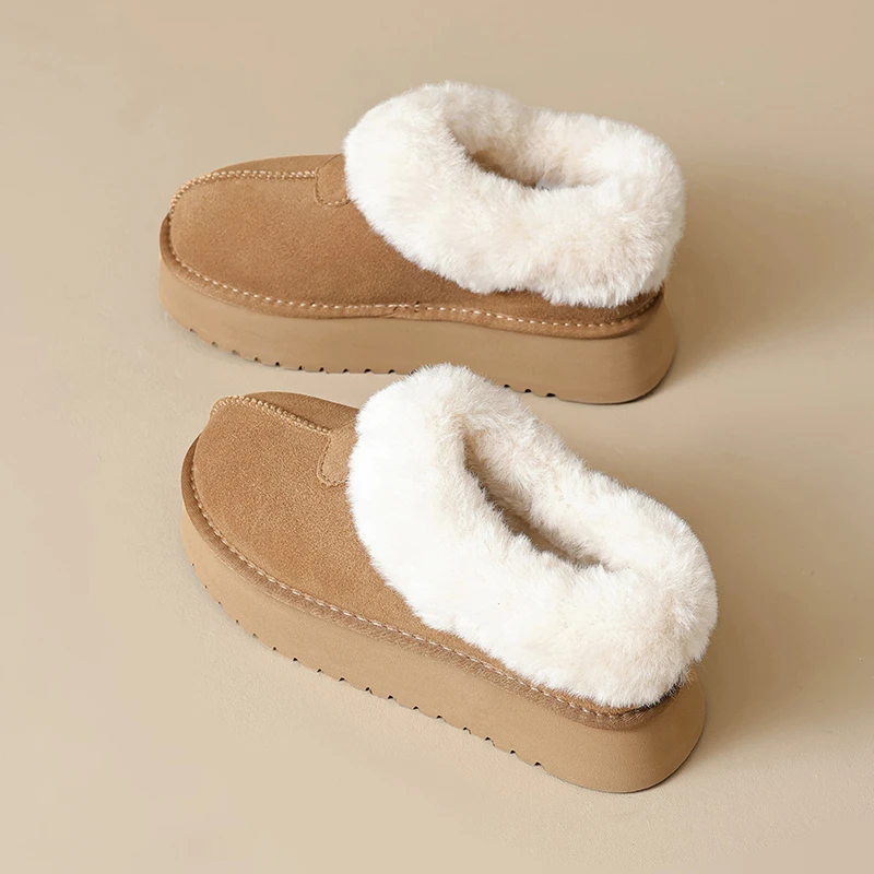 奥古狮登厚底雪地靴女2025新款冬季加绒加厚勃肯毛毛东北保暖棉鞋