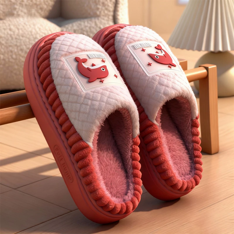 向伦家居保暖棉拖鞋女士2025新款冬天室内情侣厚底防滑毛绒拖鞋男