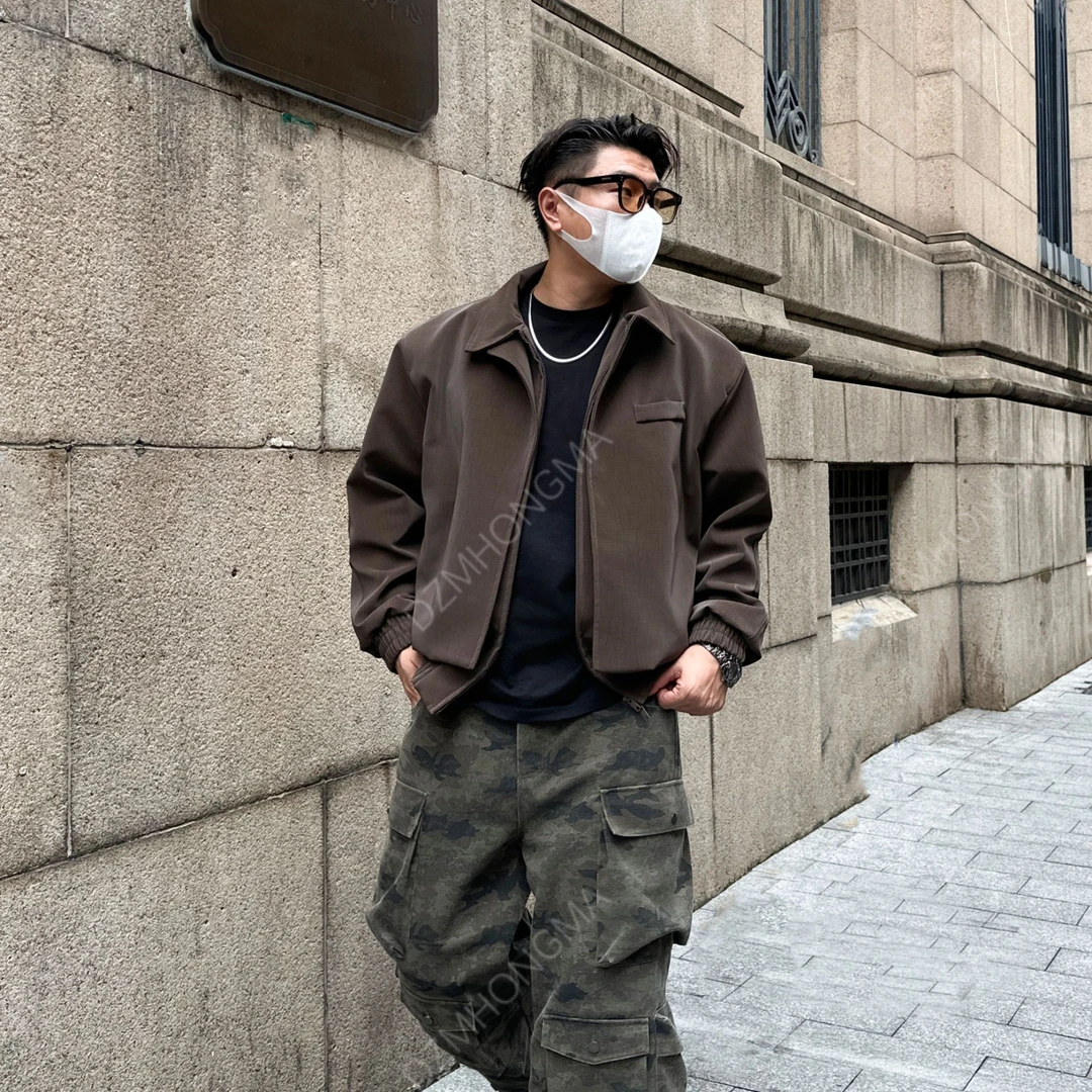 DAZHONGMA 双领男士春秋短款时尚休闲百搭潮流秋季叠片显瘦皮衣