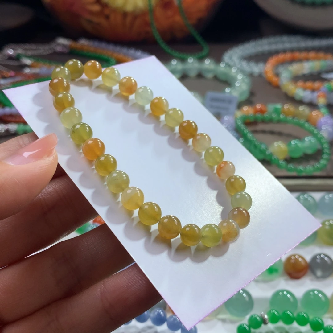 翡翠未镶嵌手链冰胶细润黄翡卡6.7