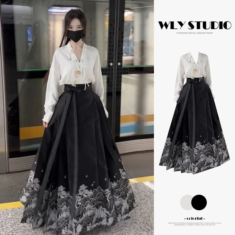 新中式女装穿搭一整套2025春季改良汉服上衣搭配国风马面裙两件套