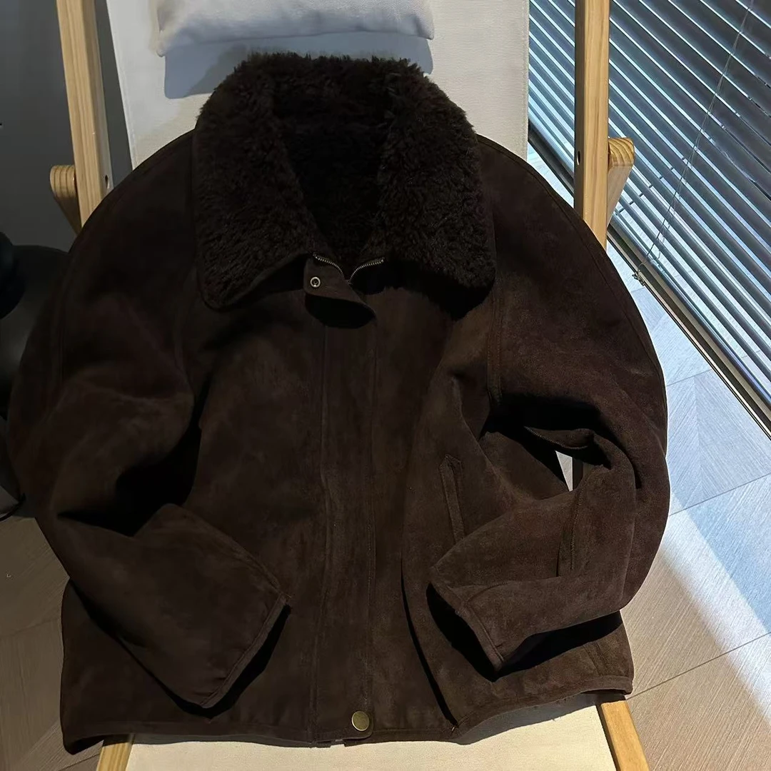 MUZI-9006#法式复古高级感百搭毛领宽松保暖外套