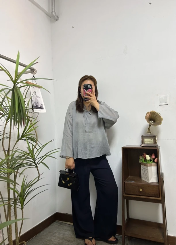 chic高调性天丝麻质感薄款超显瘦直筒阔腿裤大码微胖百搭显瘦