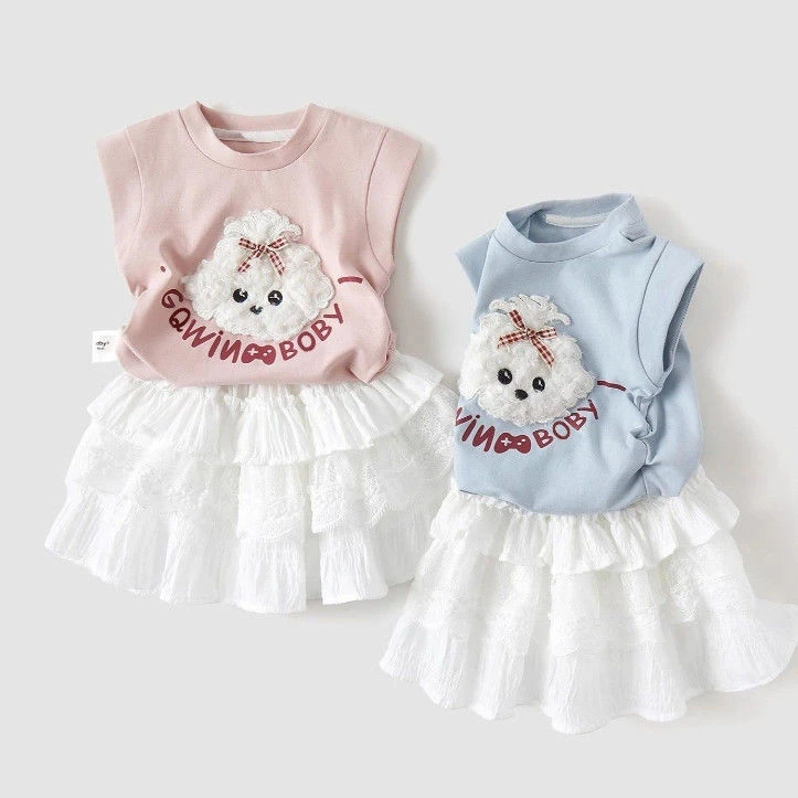 女童夏季新款2025洋气套装儿童小狗T恤上衣可爱宝宝两件套夏装潮