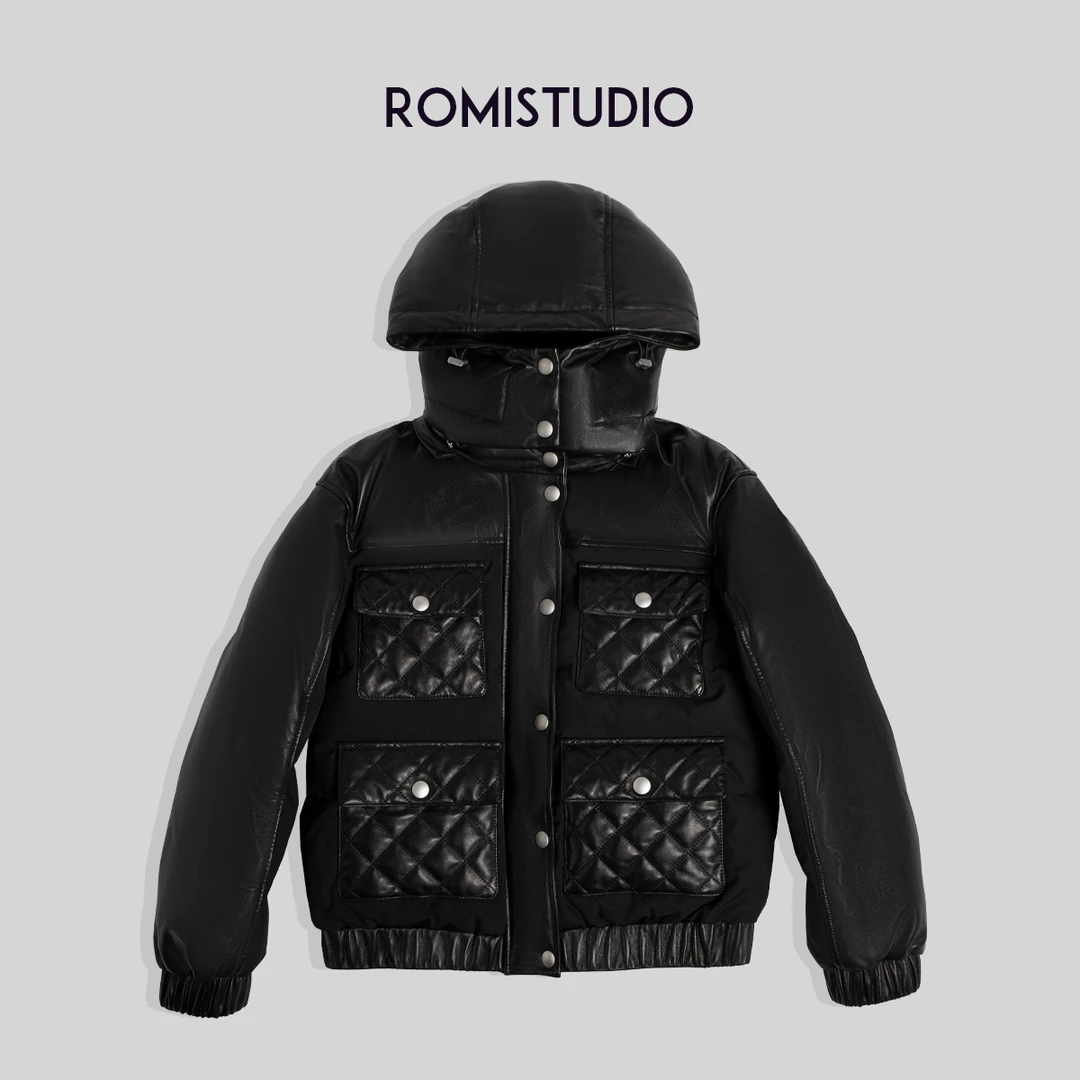 ROMI STUDIO高定香香风~高定连帽绵羊毛针织绒面外套W2626