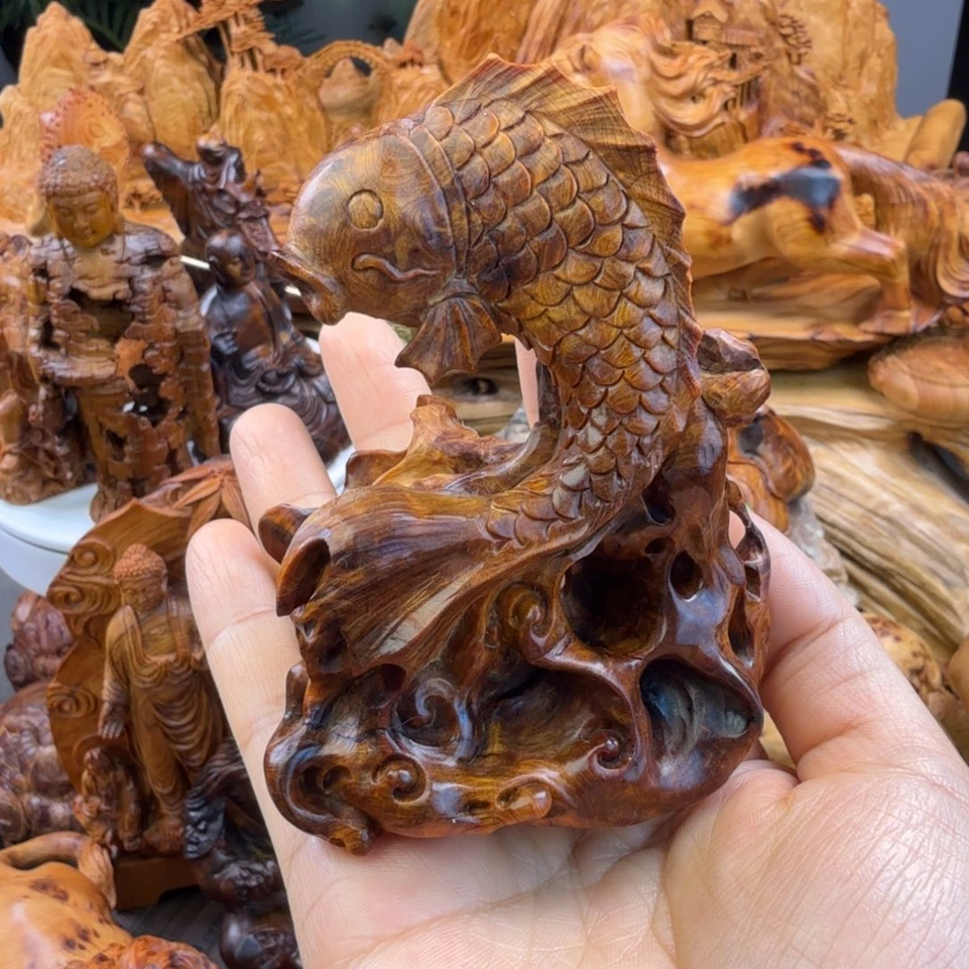 晴****柏木鱼跃龙门摆件