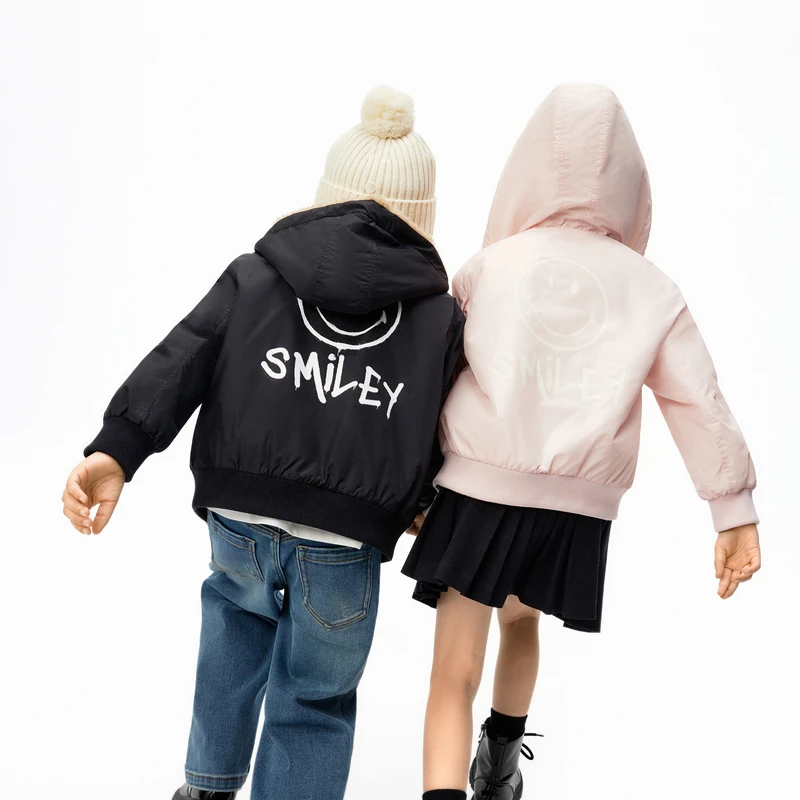 Smiley联名系列littlemoco童装25冬装儿童仿羊羔绒连帽外套