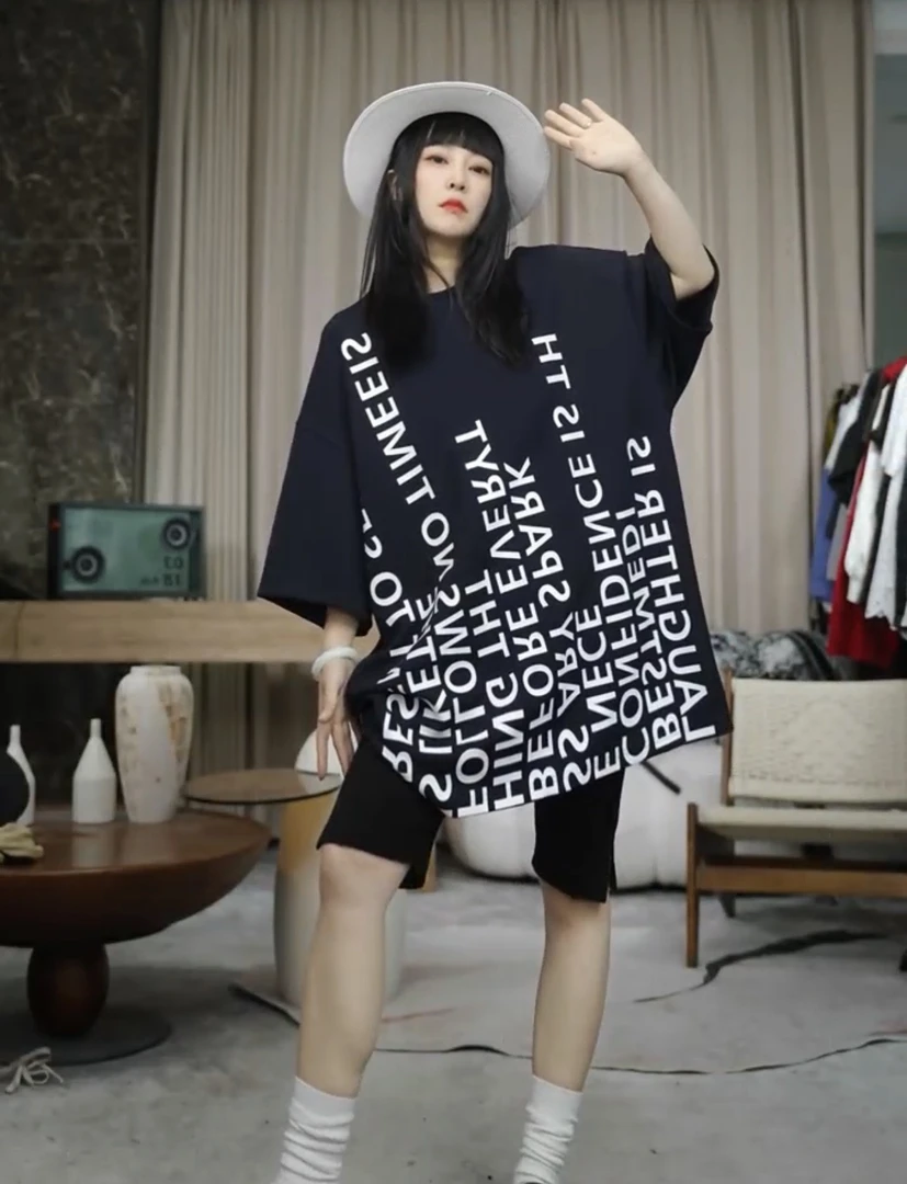 infobyfive2025夏季新款大版中袖圆领字母T恤连衣裙NF0502171