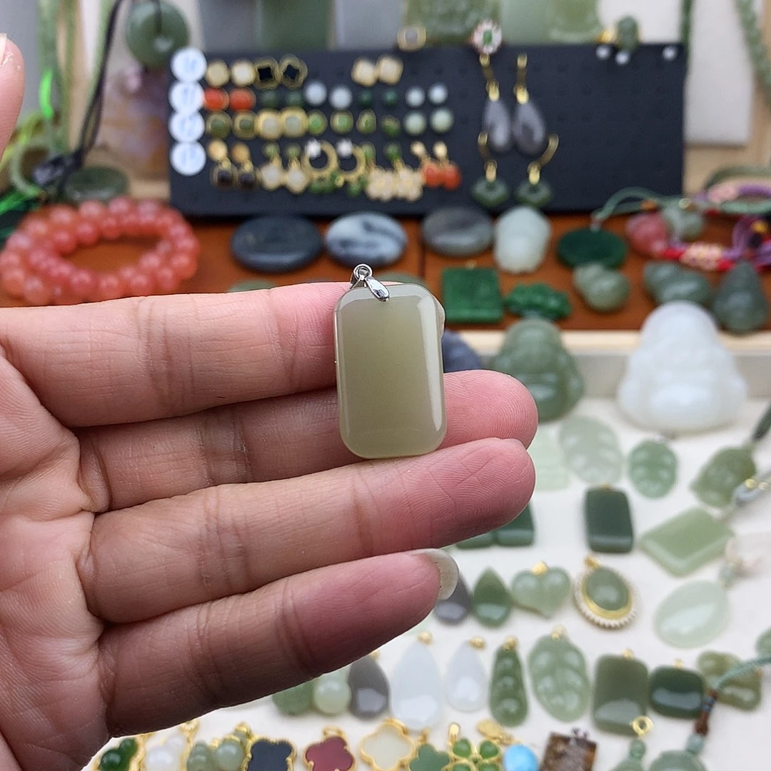 和田玉银S925镶嵌吊坠(不含链)