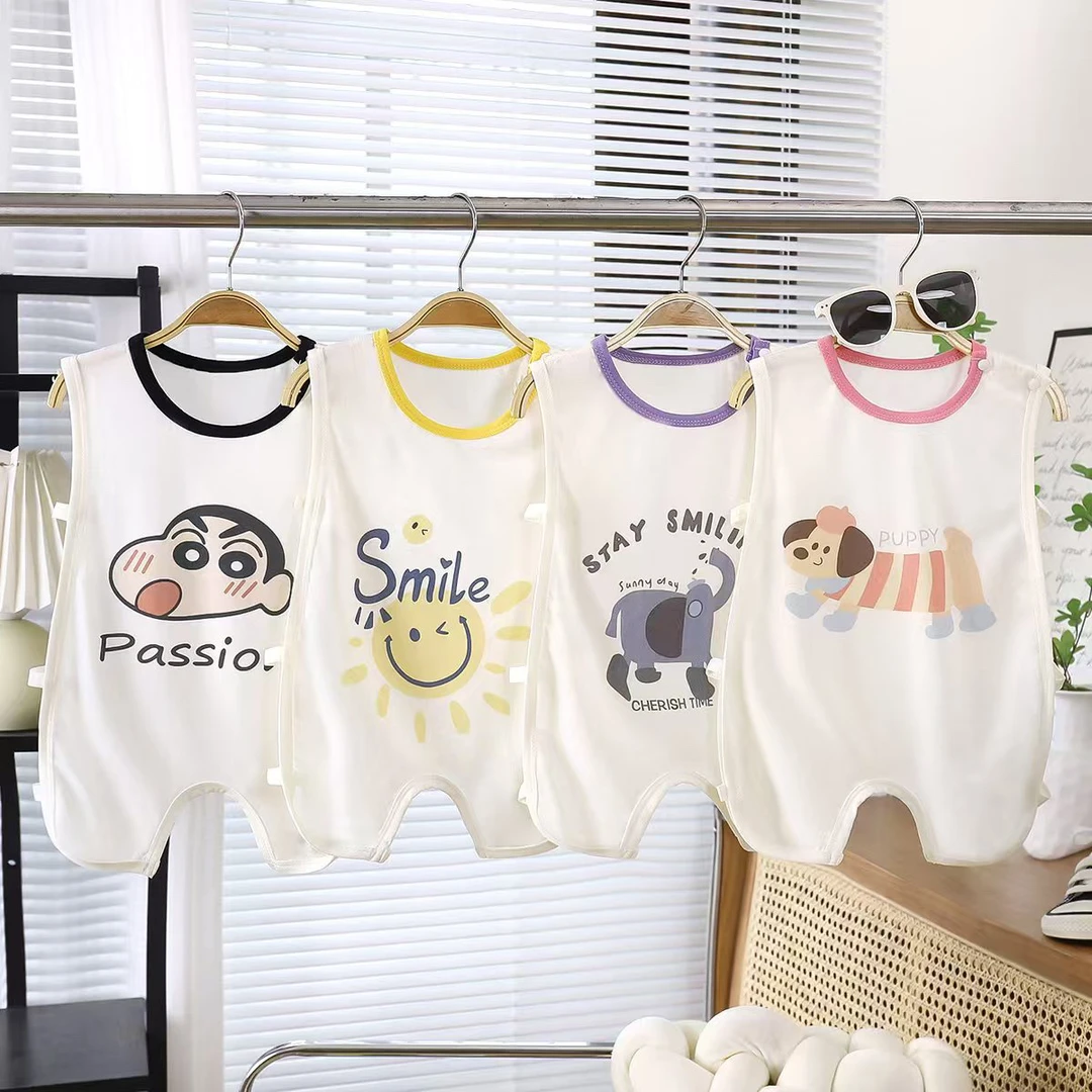 婴儿琵琶衣无袖夏季薄款卡通风哈衣爬服护肚连体衣宝宝