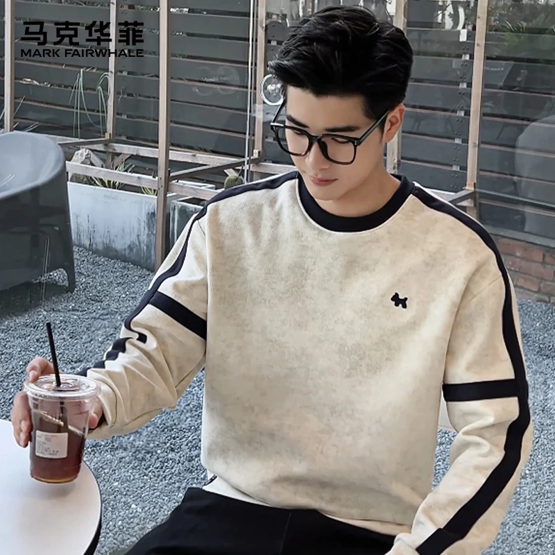 马克华菲扎染小狗刺绣男士加绒卫衣秋冬季新款宽松百搭套头上衣男