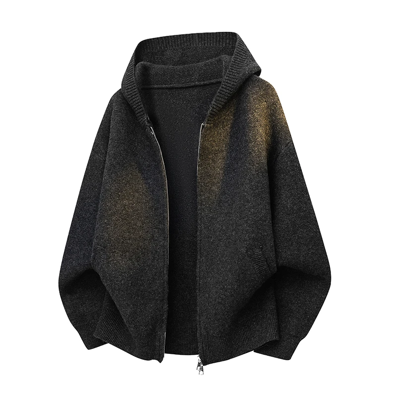 连帽开衫男士外套秋冬季潮牌高级感慵懒风针织毛衣