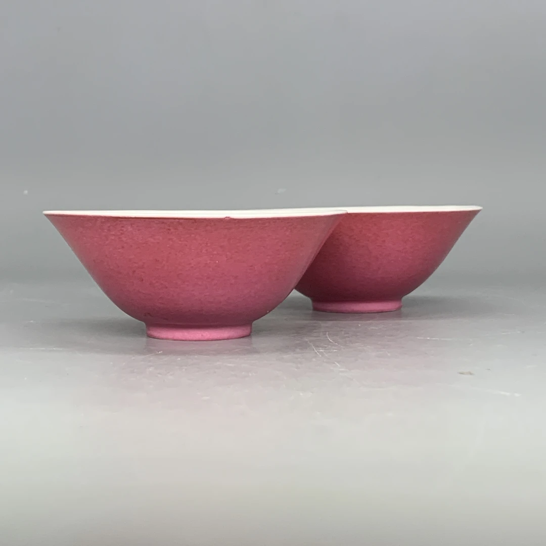 32512087*民国胭脂水斗笠碗一对/瓷器三/江苏省文物总店/MM