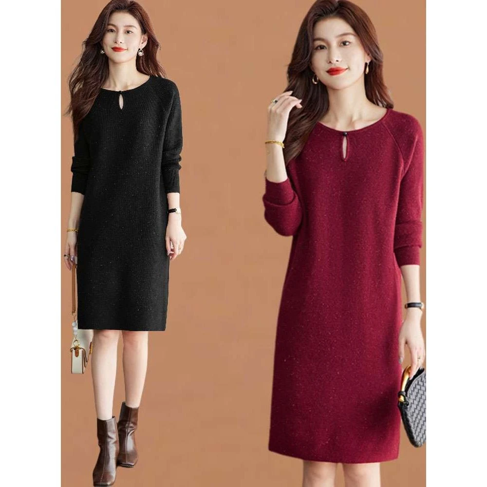 亮丝针织时尚连衣裙女内搭秋冬2025年新款洋气气质显瘦打底毛衣裙