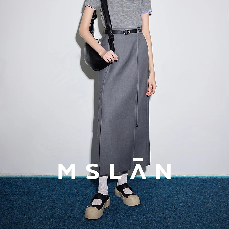 【秀场同款】MSLAN商场同款夏新款格雷系前开叉西装半身裙MGBQ4341