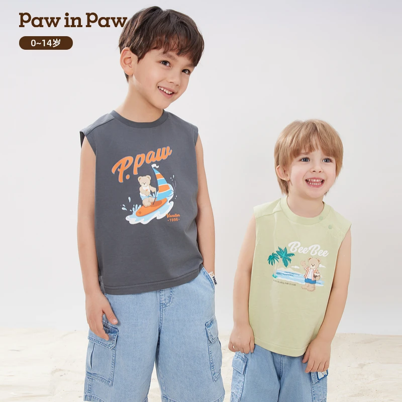 【官方正品】PAWINPAW童装圆领无袖印花T恤背心PCRNF2642E