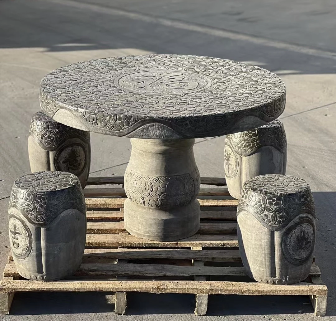 天然青石雕刻一桌四凳，运费到付总重量700公斤左右问情运费在下单