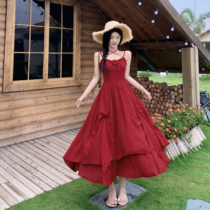 大码纯欲甜辣风吊带连衣裙女夏胖mm超好看独特漂亮收腰蓬蓬长裙子