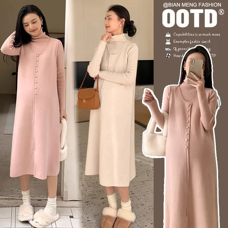 2025年孕妇秋冬款针织连衣裙套装秋冬新款打底上衣时髦洋气毛衣裙