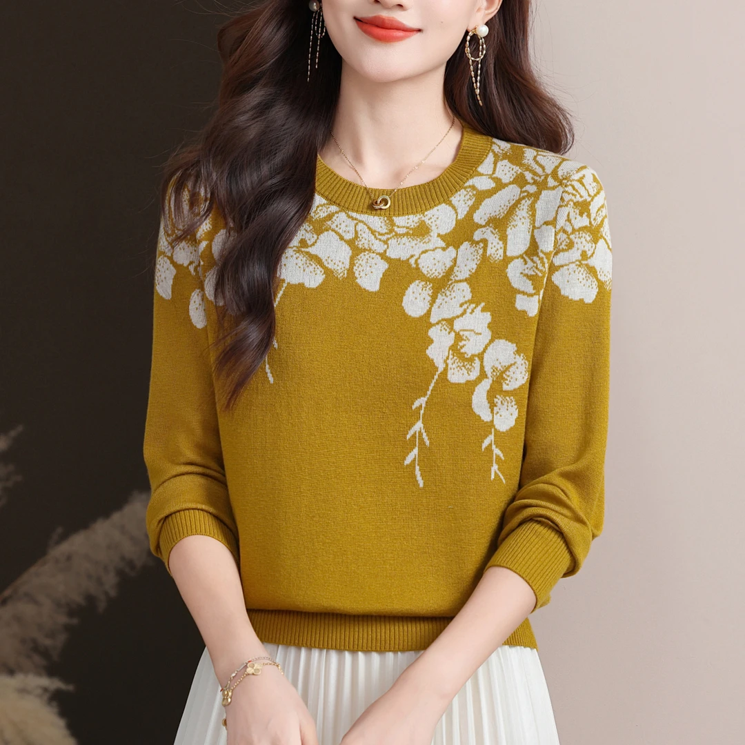 秋季新款圆领长袖针织衫女士短款套头宽松显瘦时尚百搭打底衫秋冬