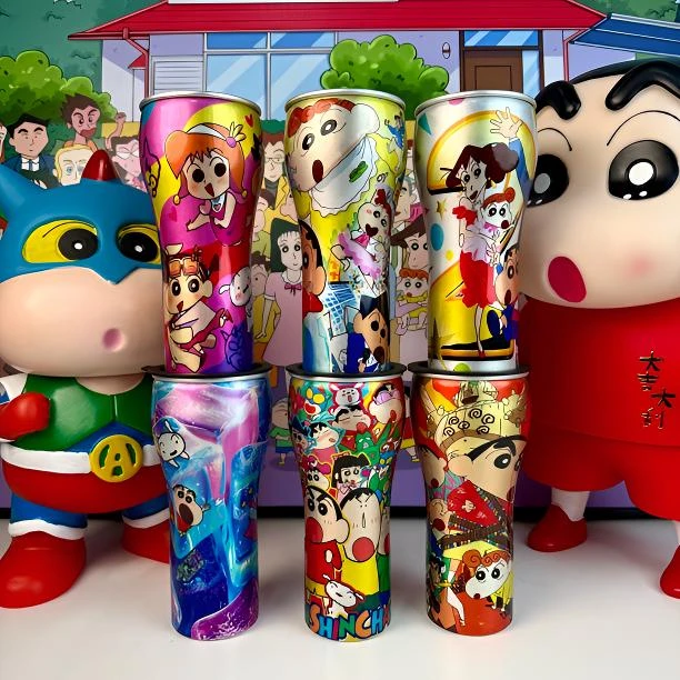 蜡笔小新网红定制饮水杯可乐杯可爱治愈系列原创铝杯随手杯