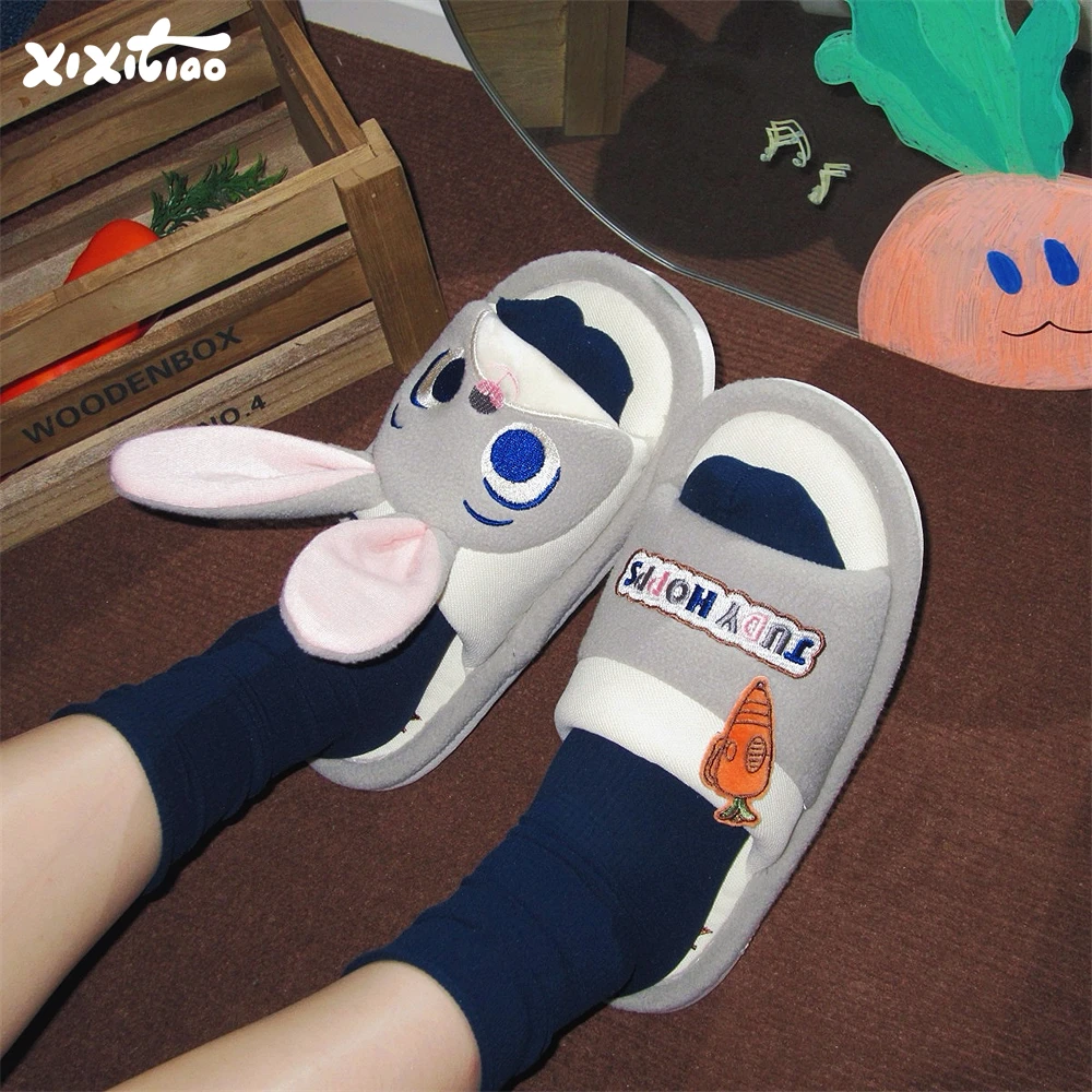 细细条 正版可爱朱迪地板鞋女春夏学生居家空调房吸汗棉布拖鞋