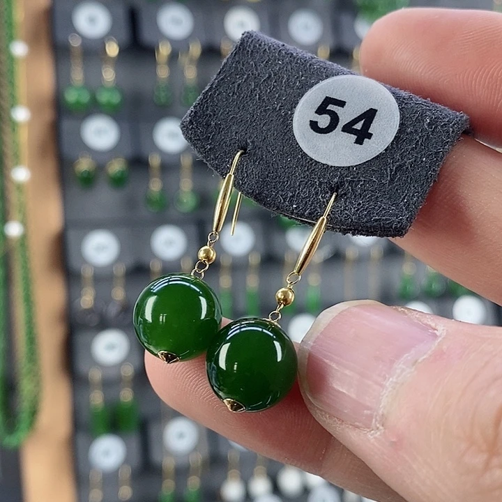 和田玉耳饰18K金镶嵌