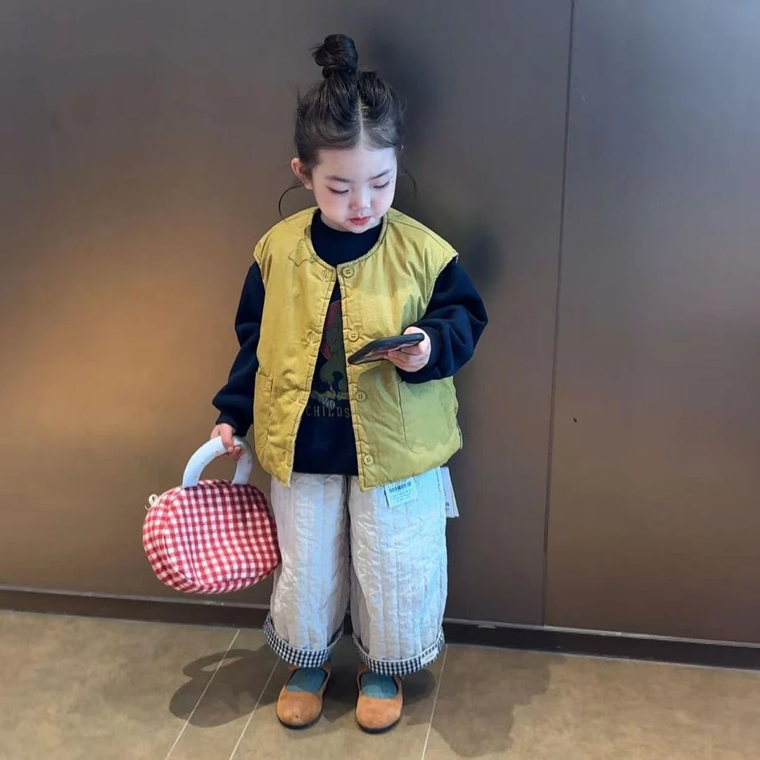 儿童洋气双面穿马甲冬季男女童宝宝保暖夹棉设计感坎肩韩版外套