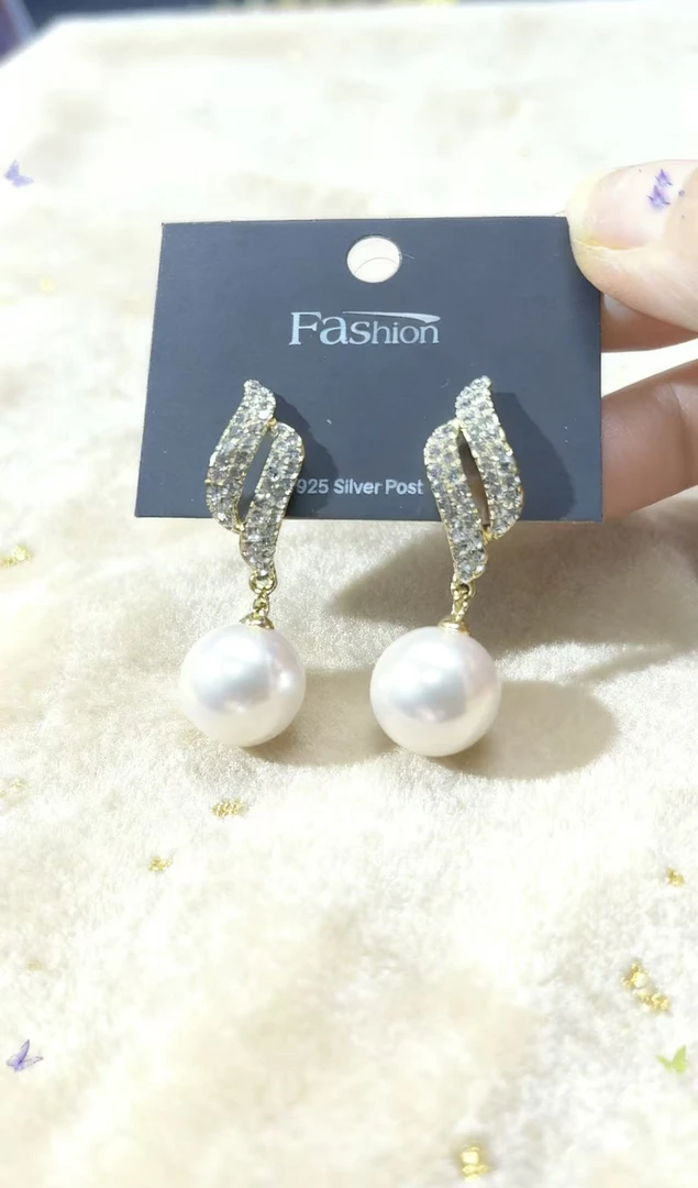 铜合金锆石耳饰 满钻珠珠耳环时尚百搭款0366