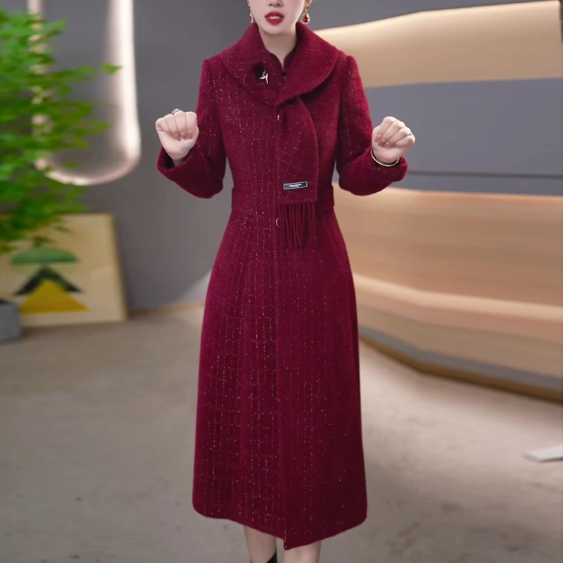高档新中式时尚修身显瘦连衣裙两件套2025冬新款喜婆婆减龄礼服裙
