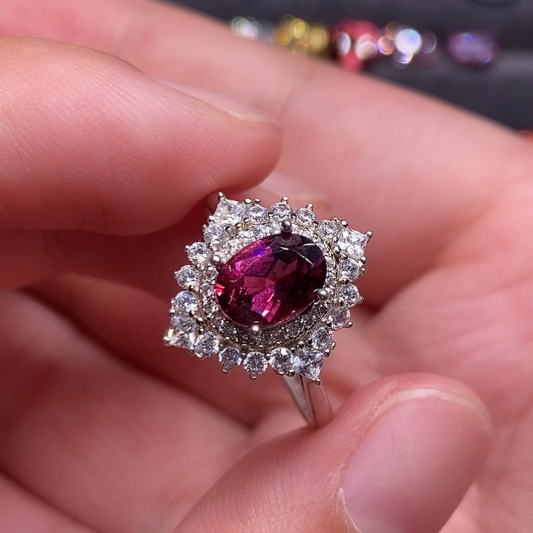 石榴石戒指银S925镶嵌