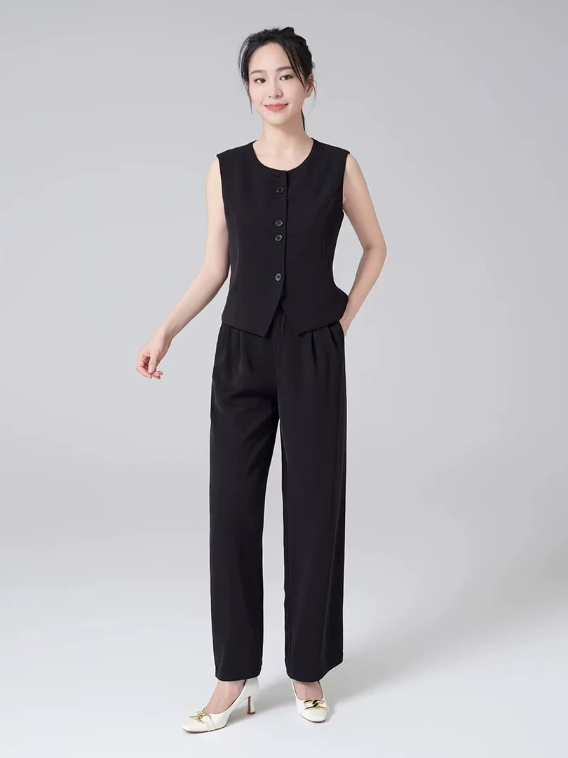 【T1641】时尚马甲两件套裤通勤阔腿裤套装职业