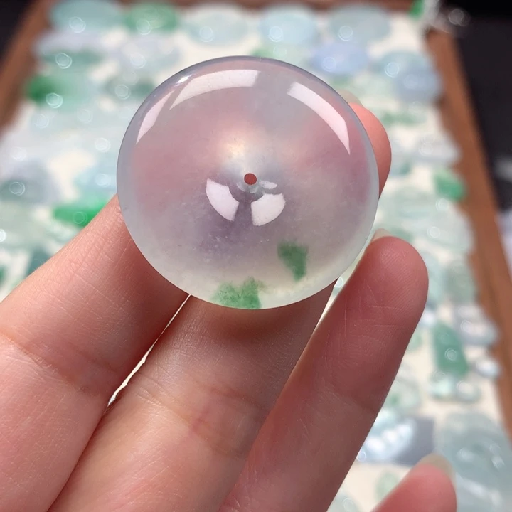 翡翠未镶嵌颈饰高冰飘花大平安扣