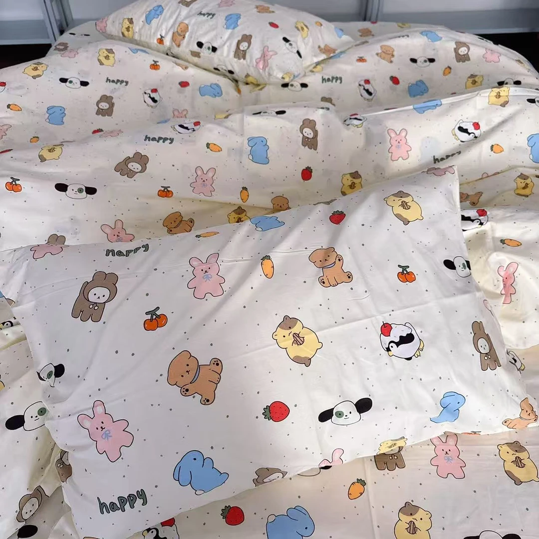 新品卡通亲肤四件套四季通用可爱印花双面床品套件