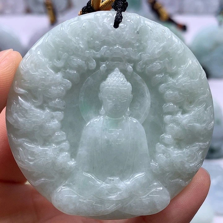 翡翠未镶嵌颈饰九龙大日如来福利两面工艺