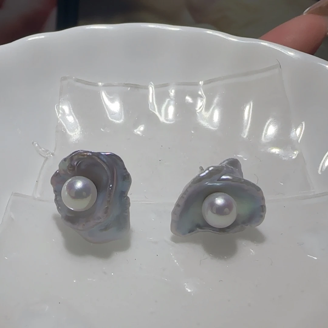 银S925镶嵌淡水珍珠耳饰