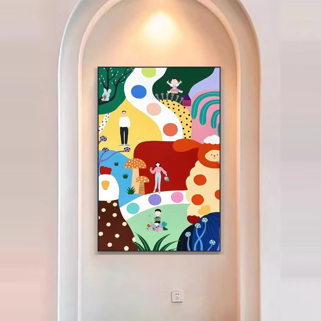多巴胺客厅装饰画小众艺术彩色卡通沙发背景墙壁画抽象玄关画Y17