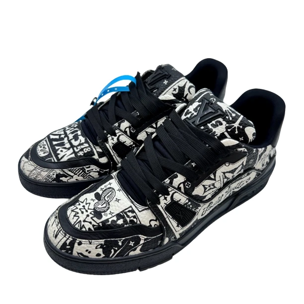 95新 LouisVuitton/路易威登 41.5码黑白涂鸦 trainer98新yy225