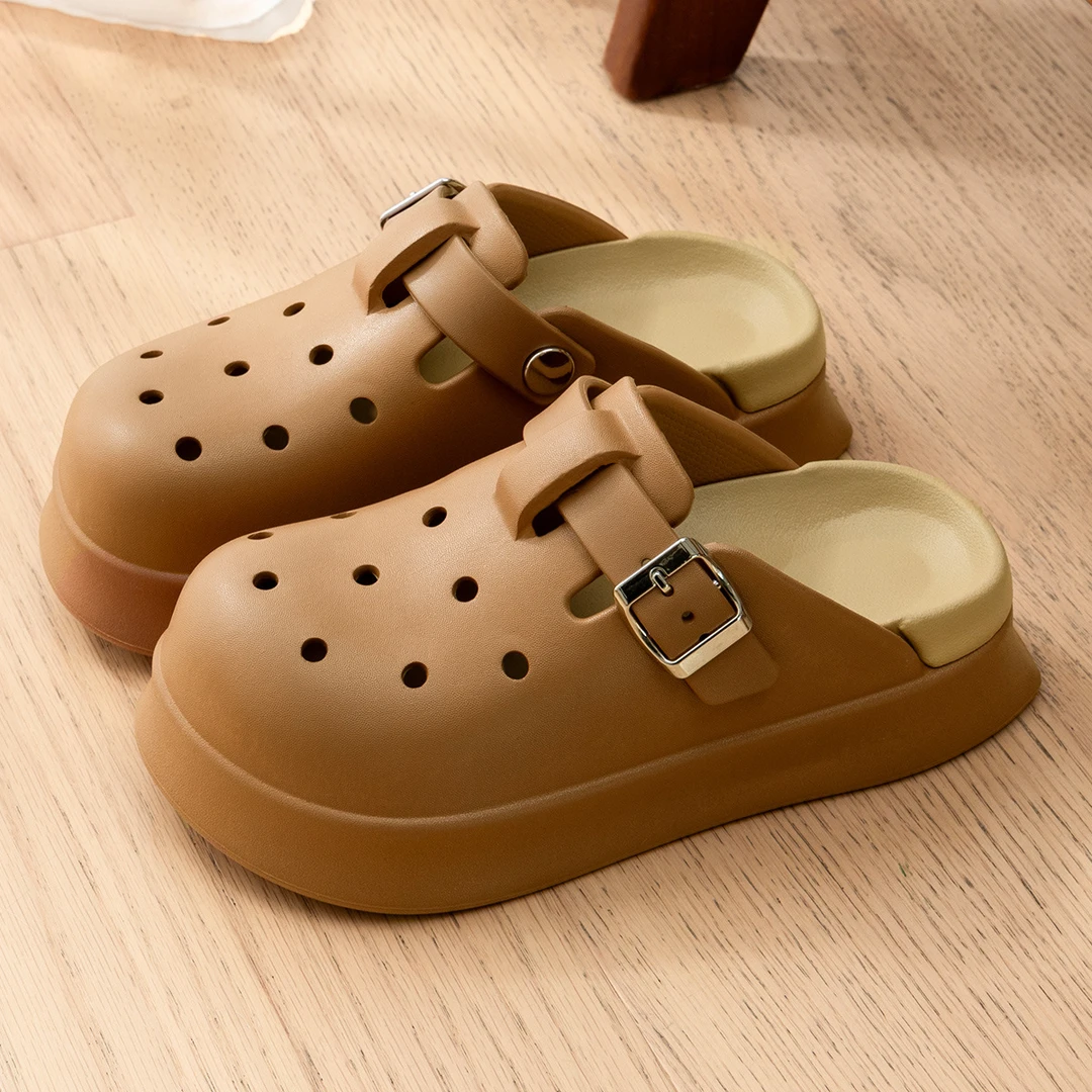 勃肯洞洞鞋2025新款沙滩防滑防臭EVA踩屎感包头拖鞋女款夏季外穿