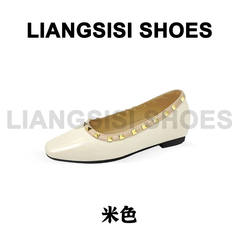 梁思思SHOES新款一脚蹬浅口铆钉尖头单鞋-961