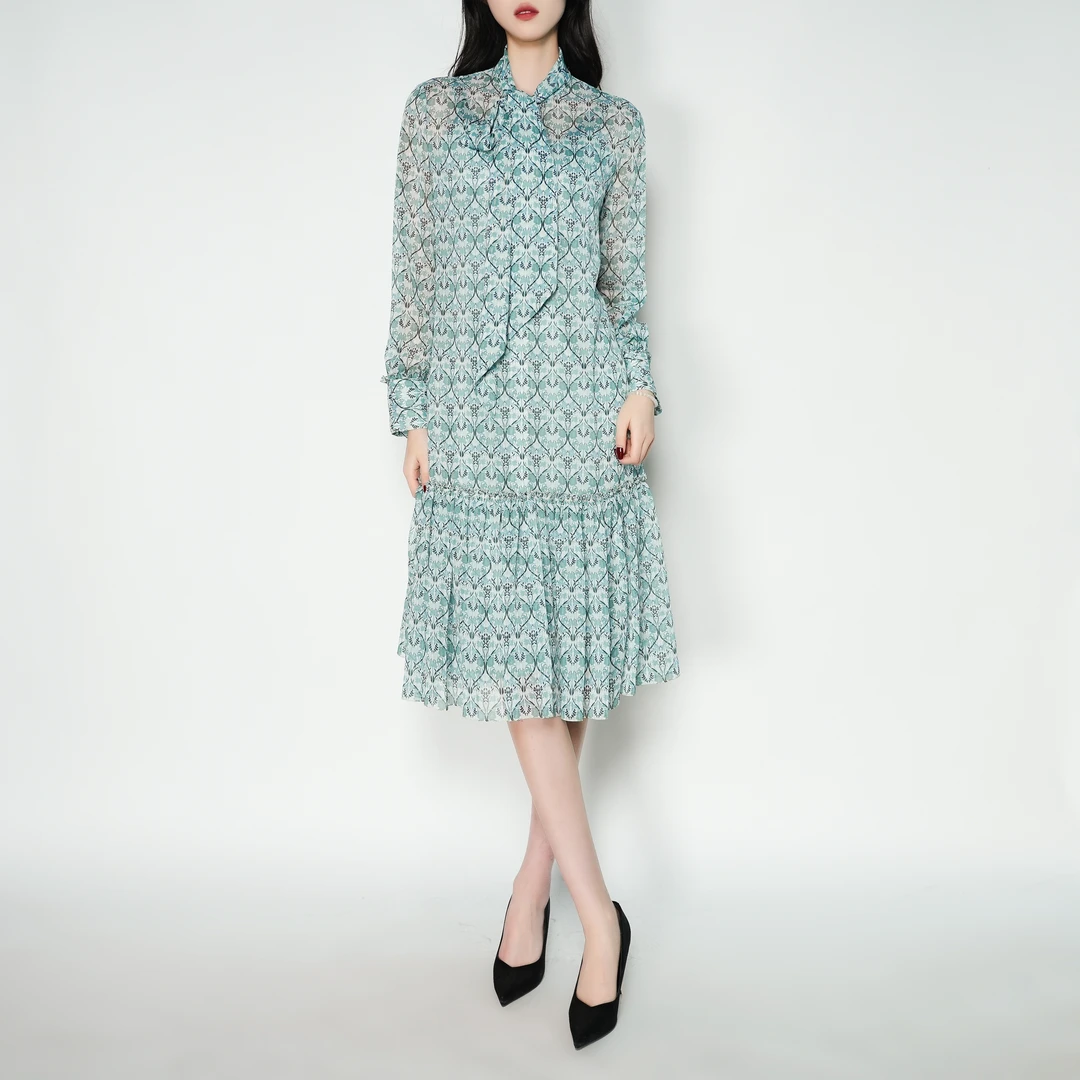 AMASS/阿玛施法式优雅菱格花纹长款连衣裙长裙（附内搭）5500563