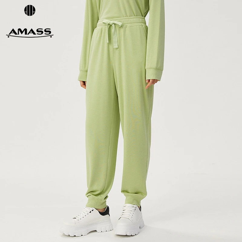 阿玛施AMASS新款女装休闲百搭简约舒适家居服松紧腰束脚裤5100226