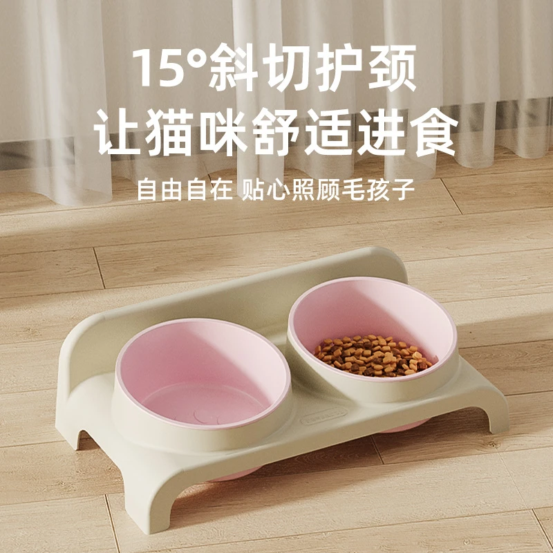 猫碗环保猫食盆猫咪饭碗双碗斜口狗狗碗喝水喂食碗保护颈椎防打翻