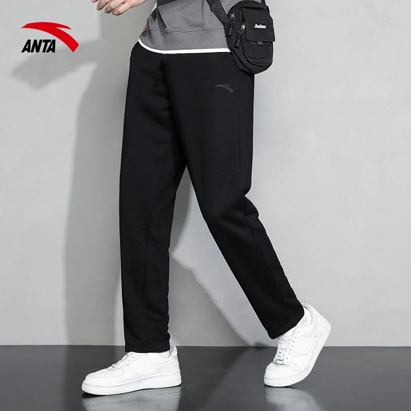 安踏运动裤男裤冬季裤子男士宽松休闲跑步长裤收口棉款针织卫裤男