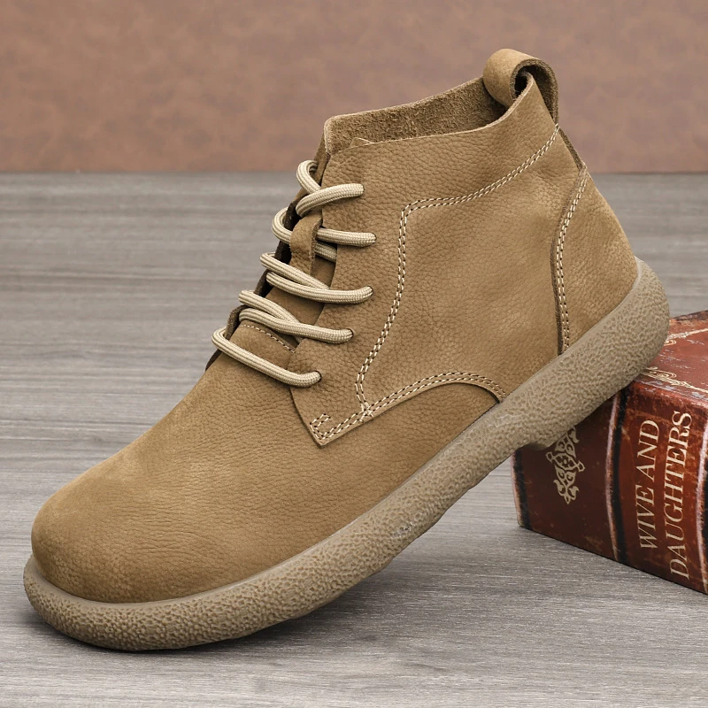 新款真皮马丁靴厚底系带男士中帮复古休闲头层牛皮潮流靴子男秋季