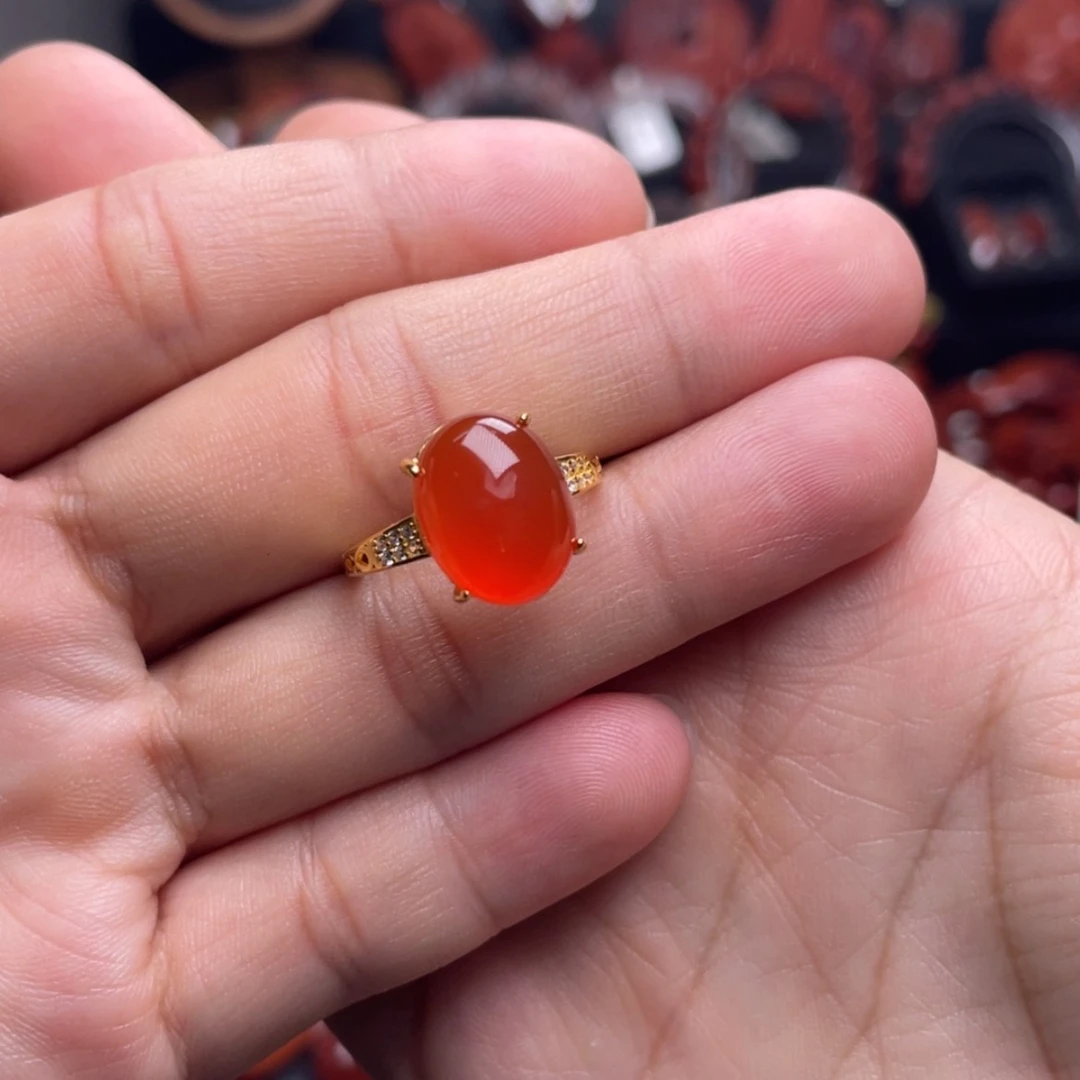 【闪购商品】银S925镶嵌保山冰红戒指原矿南红玛瑙