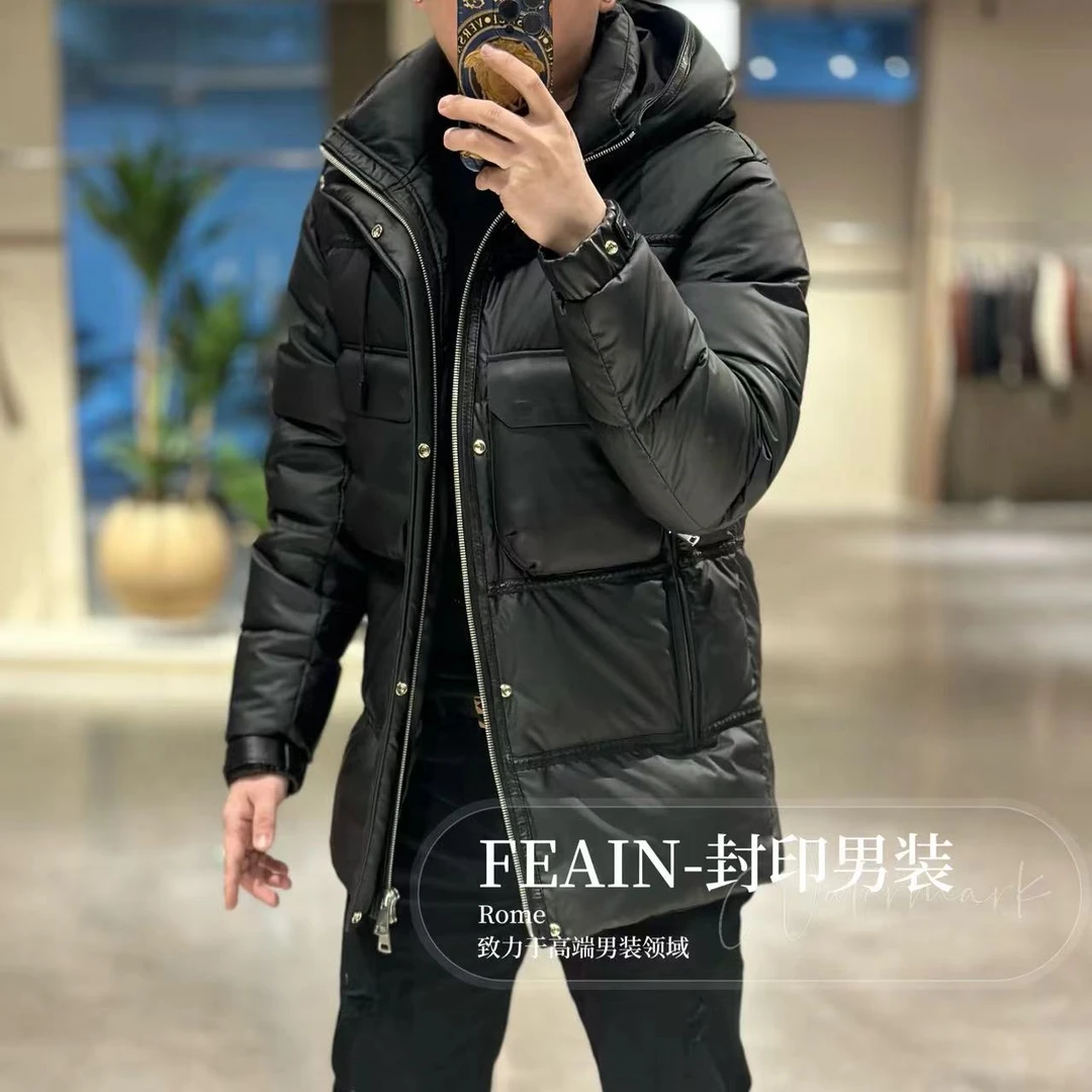 【马克·莱温逊】手工编织真皮拼接三防荷叶膜科技免洗羽绒服8853