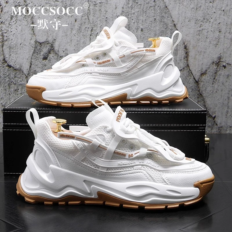 MOCCSOCC老爹鞋男潮流透气网面鞋厚底增高男鞋时尚百搭休闲运动鞋