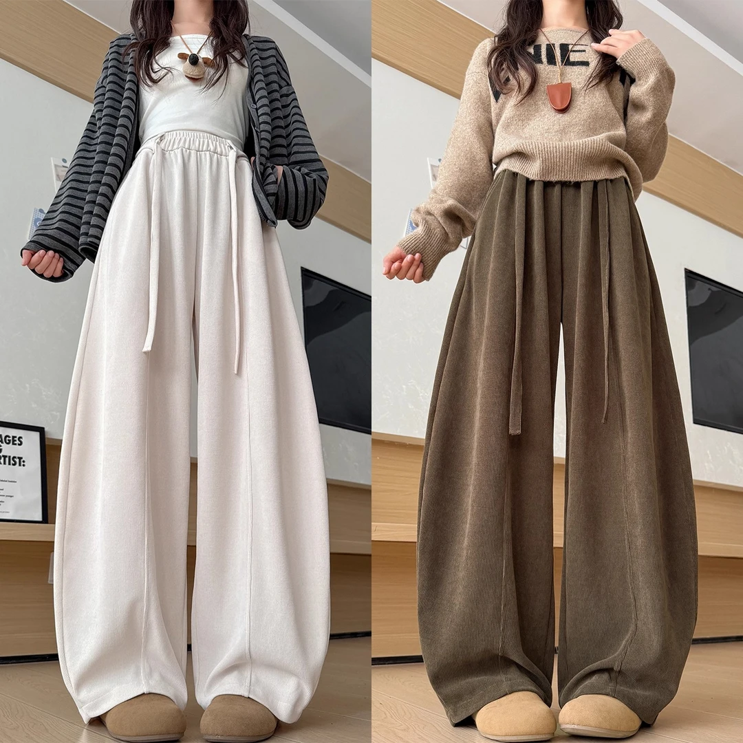 欧棉绒中线阔腿裤女2025年早秋新款高腰显瘦宽松慵懒风百搭休闲裤