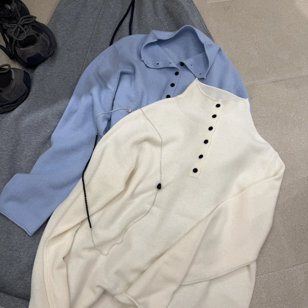 NZB 新品半领一排扣针织百搭毛衣